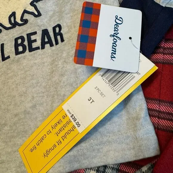 NWT Dearfoams Toddler Boy 3T Lil Bear Plaid Pajamas Two Piece Set Cozy - Picture 2 of 5